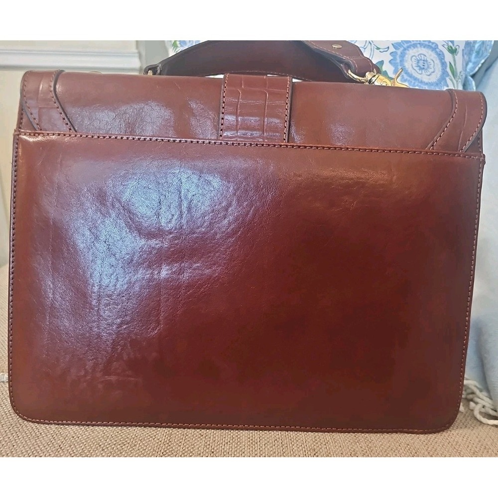 Brahmin Francine Satchel Handbag Purse Brown Leather Buckle Shoulder Strap - Picture 5 of 14